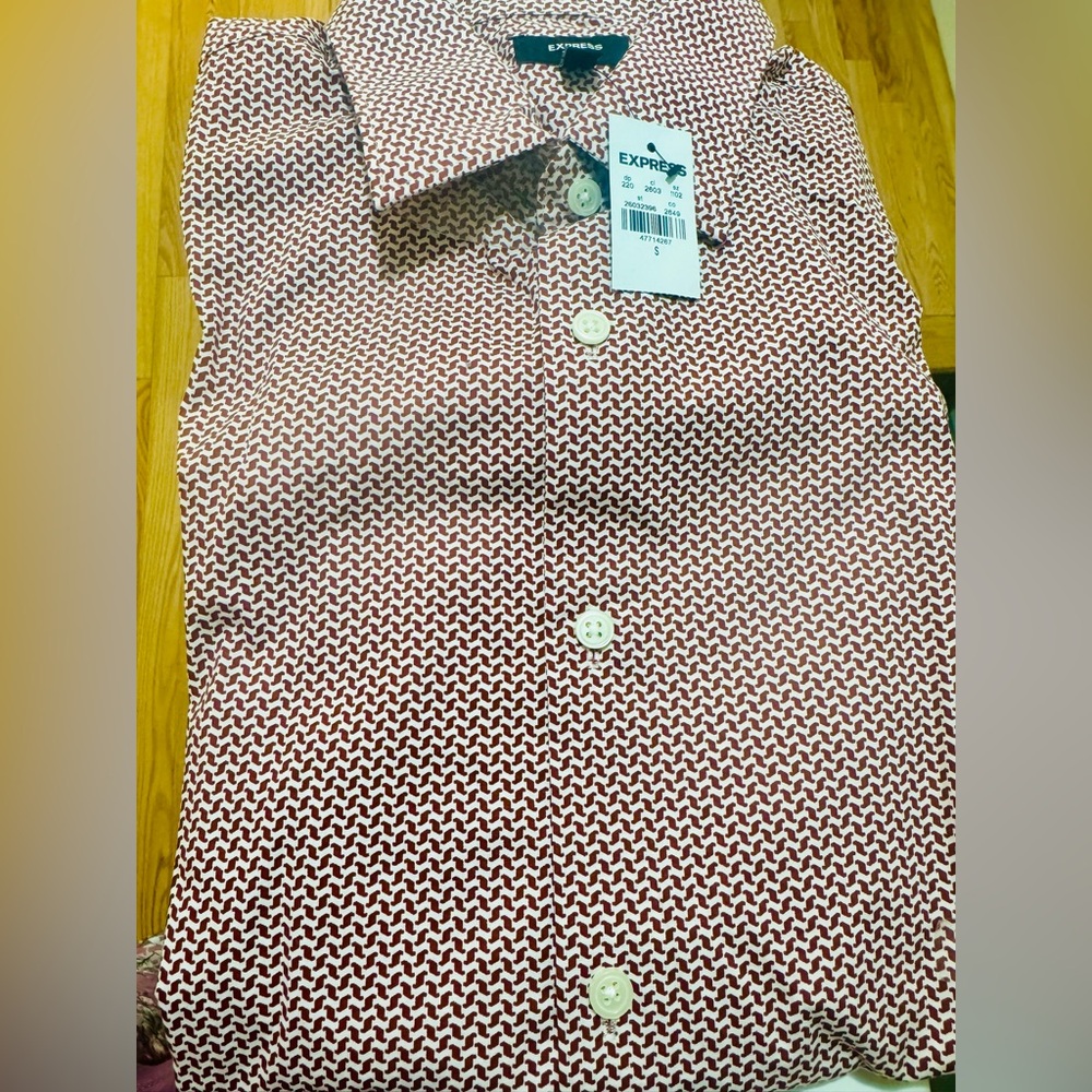 Express Men's Burgundy Geometric Button-Down Shirt